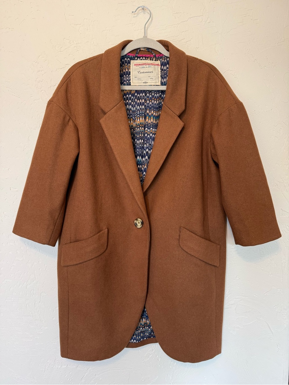 Cartonnier Anthropologie M Camel Wool Blend Brown Single-Button Over Coat